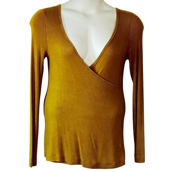 Free People Just My Type Surplice Top Faux Wrap Mustard Yellow Long OVERSIZED XS - Picture 1 of 9